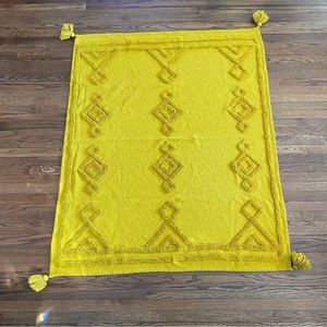 Rachel Zoe Mustard Throw Boho Geometric Tassel Blanket- SZ 50x60